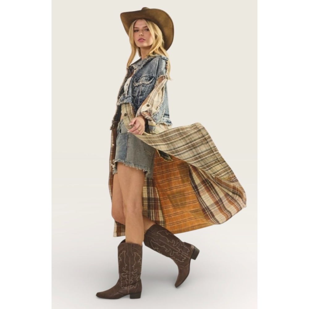 Oli & Hali Patchwork Denim Plaid Jacket - Picture 4 of 9